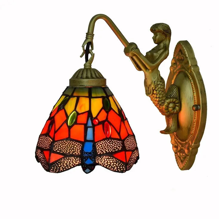 6inch Small Stained Glass Tiffany Wall Lights Dragonfly Lampshade - CTL