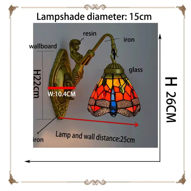 6inch Small Stained Glass Tiffany Wall Lights Dragonfly Lampshade - CTL