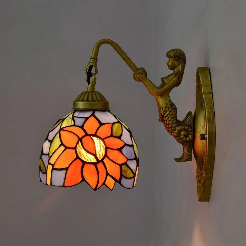 6inch Small Tiffany Glass Lamp with Sunflower Lampshade Wall Sconce - CTL