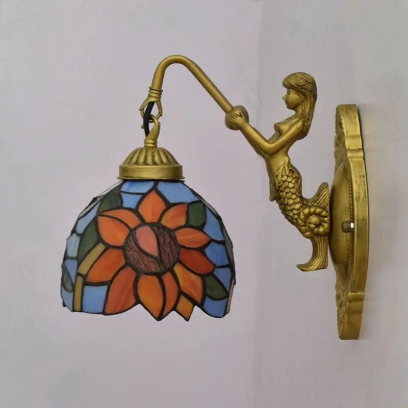6inch Small Tiffany Glass Lamp with Sunflower Lampshade Wall Sconce - CTL
