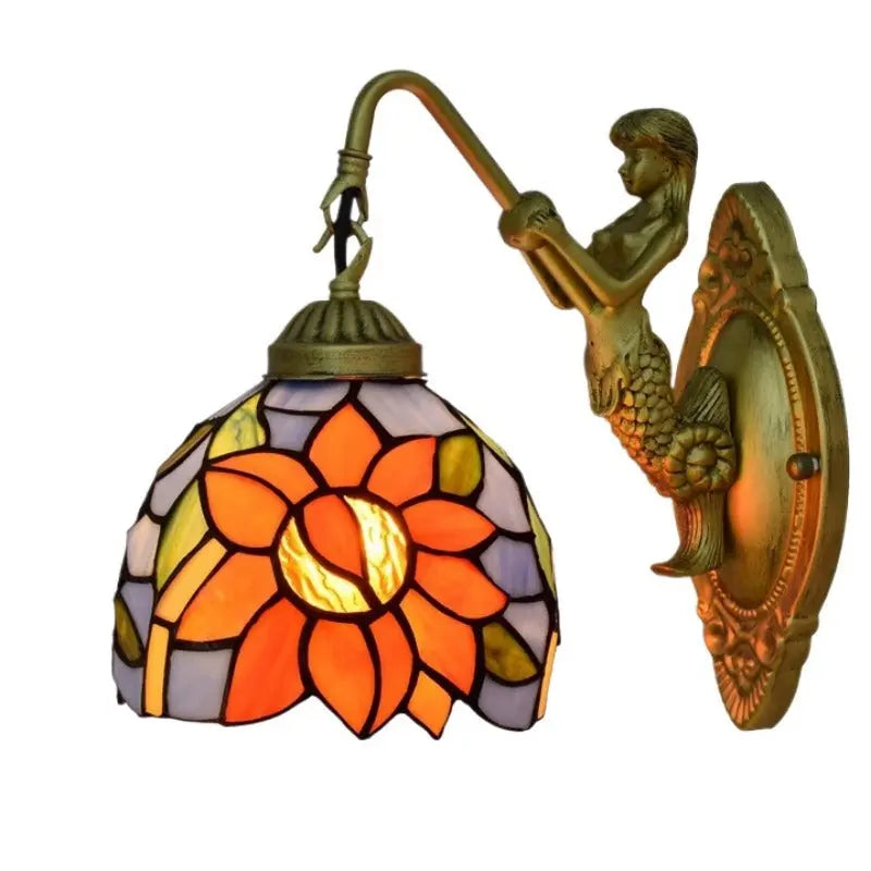 6inch Small Tiffany Glass Lamp with Sunflower Lampshade Wall Sconce - CTL