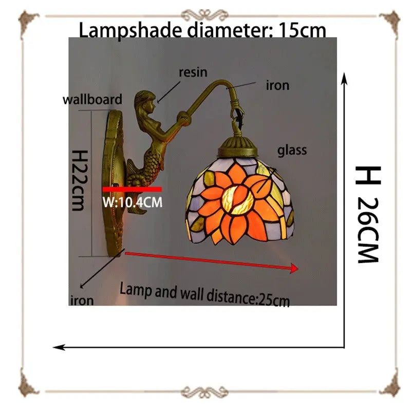 6inch Small Tiffany Glass Lamp with Sunflower Lampshade Wall Sconce - CTL