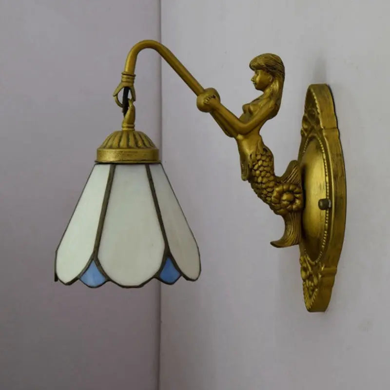 6inch Tiffany Style Lamp Small Stained Glass White Lampshade Wall Sconce - CTL