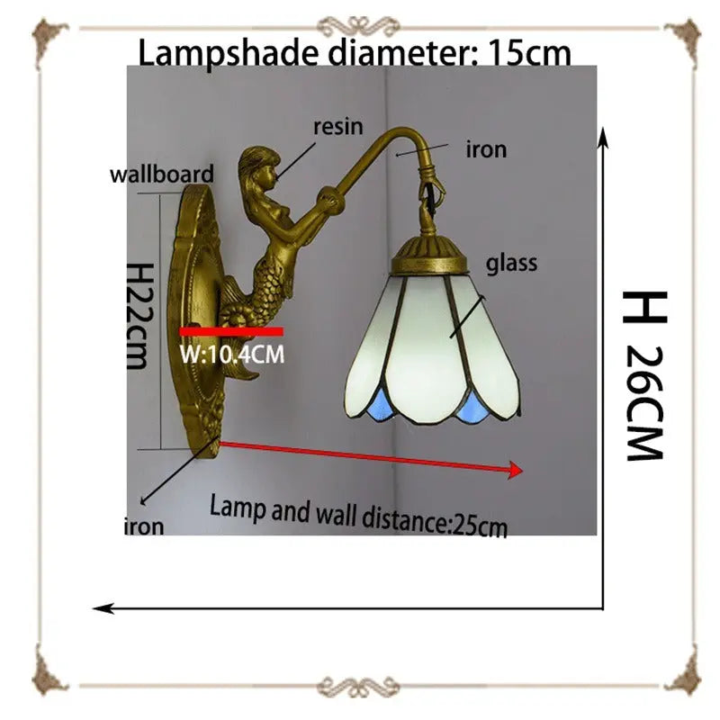 6inch Tiffany Style Lamp Small Stained Glass White Lampshade Wall Sconce - CTL