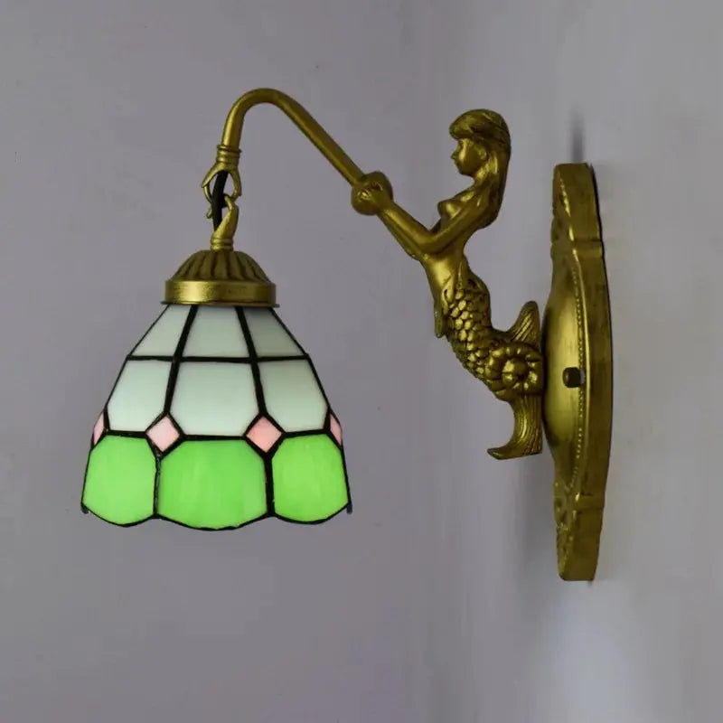 6inch Stained Glass Green Lampshade Tiffany Wall Sconce - CTL