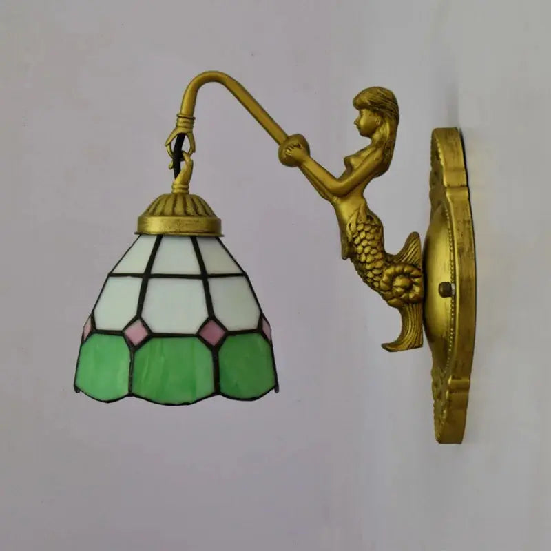 6inch Stained Glass Green Lampshade Tiffany Wall Sconce - CTL