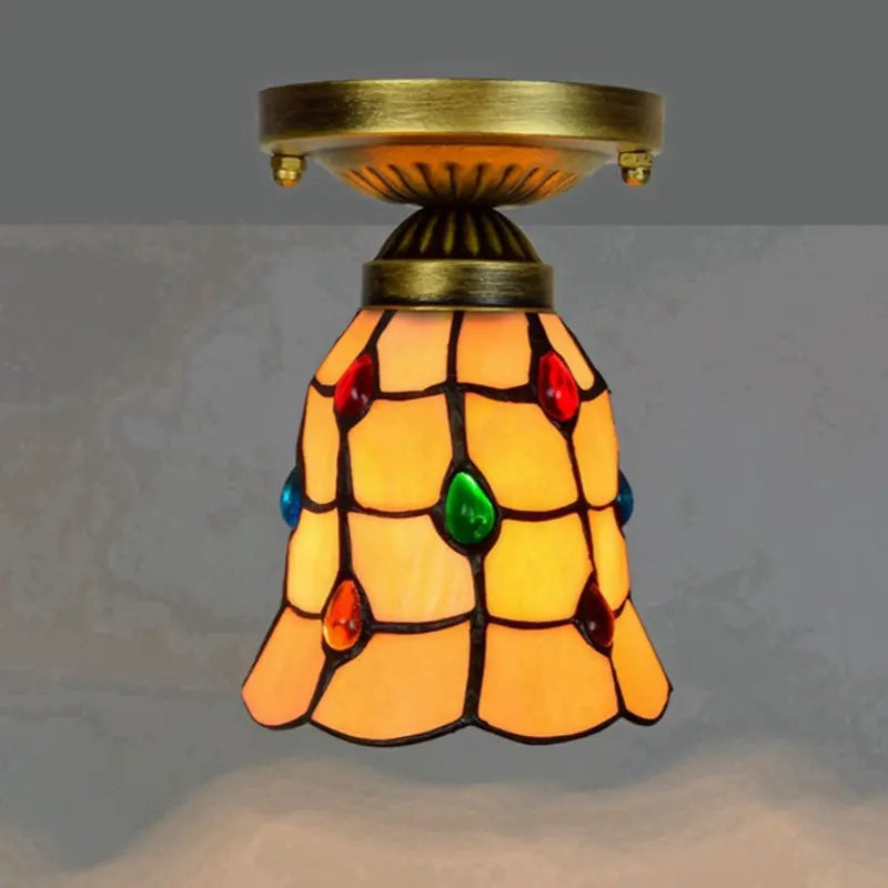 6inch Tiffany Glass Ceiling Light Stained Glass Phoenix Tail Beads Mini Lamp - CTL