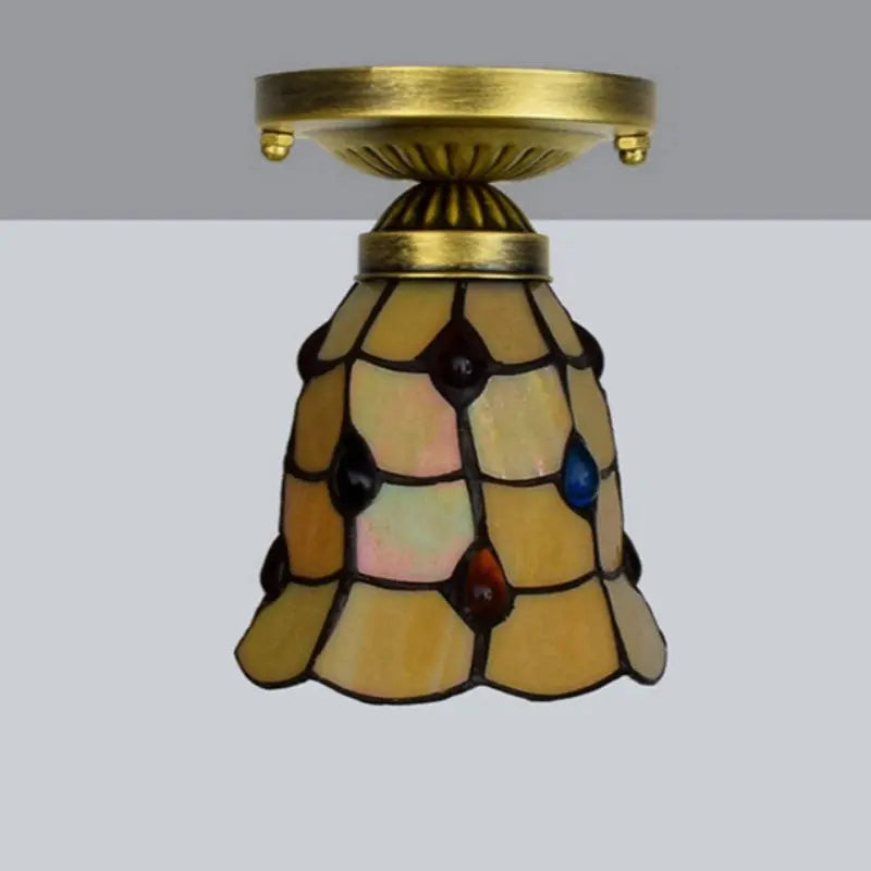 6inch Tiffany Glass Ceiling Light Stained Glass Phoenix Tail Beads Mini Lamp - CTL