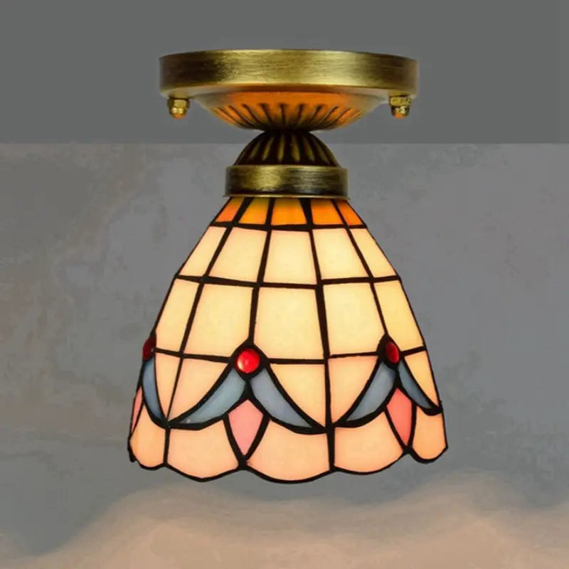 6inch Stained Glass Magnolia Flower Mini Tiffany Glass Ceiling Light - CTL