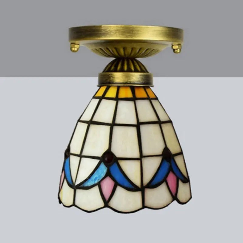 6inch Stained Glass Magnolia Flower Mini Tiffany Glass Ceiling Light - CTL
