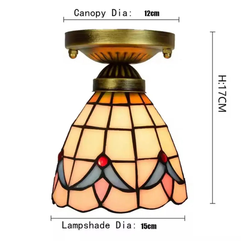 6inch Stained Glass Magnolia Flower Mini Tiffany Glass Ceiling Light - CTL