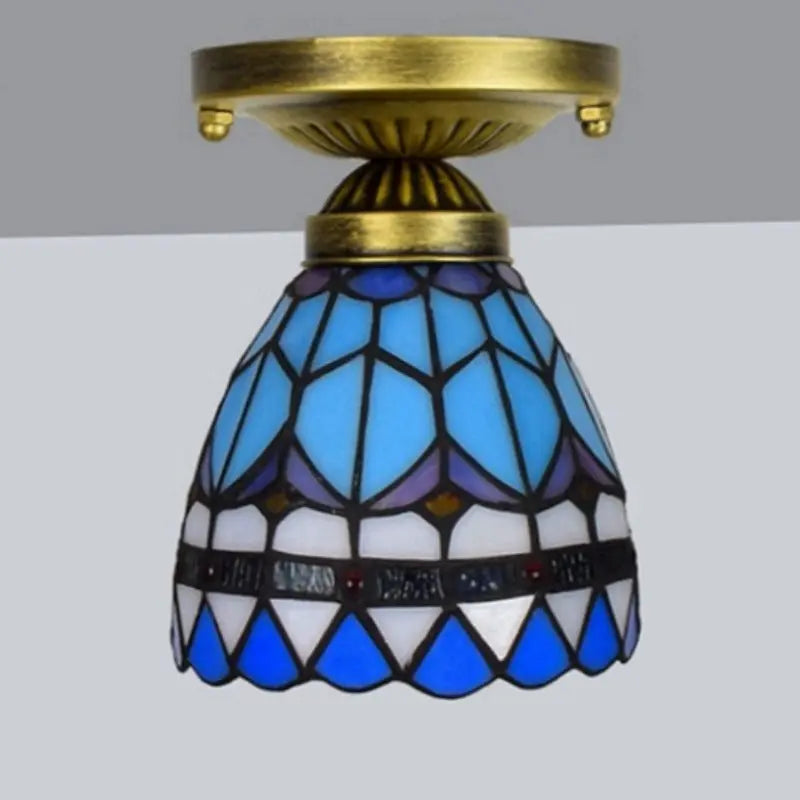 6inch Tiffany Glass Ceiling Light Stained Glass Blue Mini Ceiling Lamp - CTL