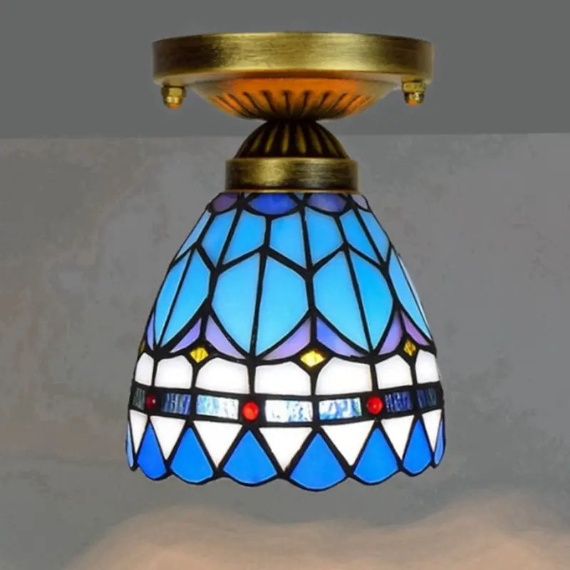 6inch Tiffany Glass Ceiling Light Stained Glass Blue Mini Ceiling Lamp - CTL