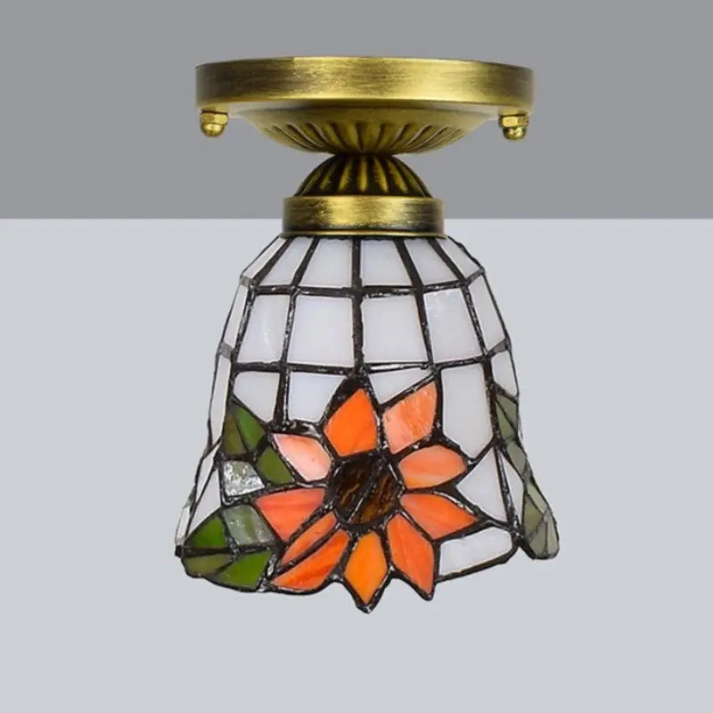 6inch Stained Glass Pastoral Sunflower Tiffany Glass Ceiling Light - CTL