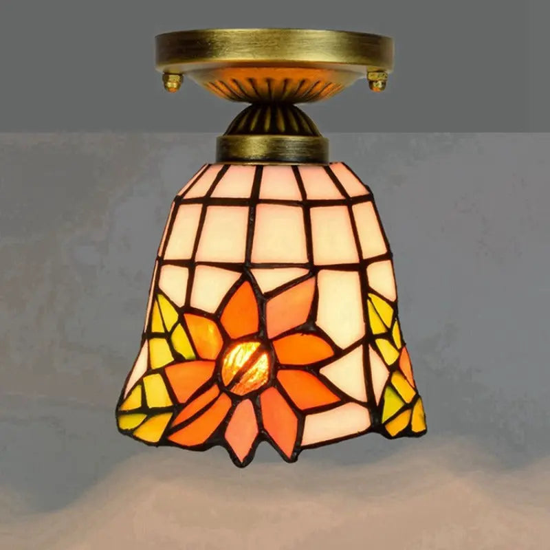 6inch Stained Glass Pastoral Sunflower Tiffany Glass Ceiling Light - CTL
