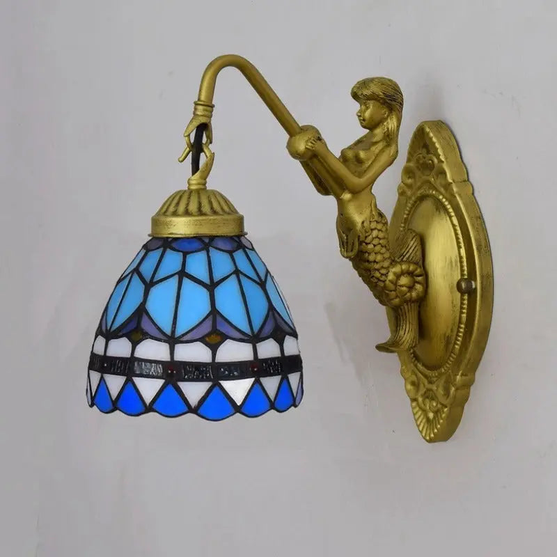 6inch Small Tiffany Lamp Stained Glass Blue Lampshade Tiffany Wall Lights - CTL