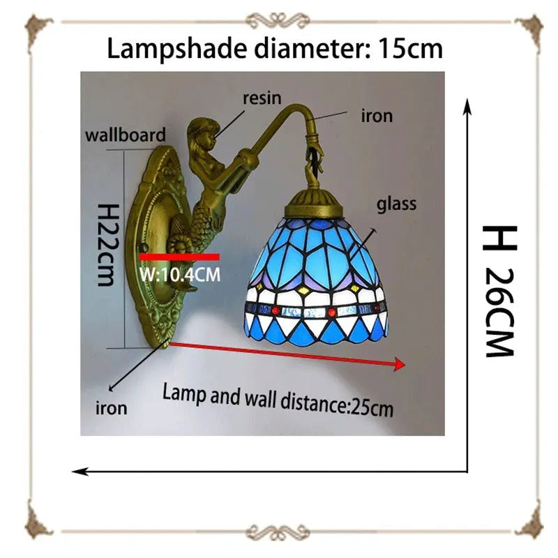 6inch Small Tiffany Lamp Stained Glass Blue Lampshade Tiffany Wall Lights - CTL