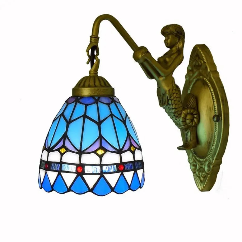 6inch Small Tiffany Lamp Stained Glass Blue Lampshade Tiffany Wall Lights - CTL