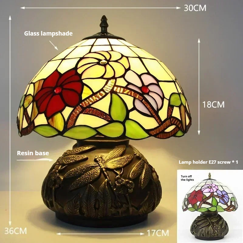 12inch Tiffany Stained Glass Pearl Hummingbird Lampshade Vintage Desk Lamp - CTL