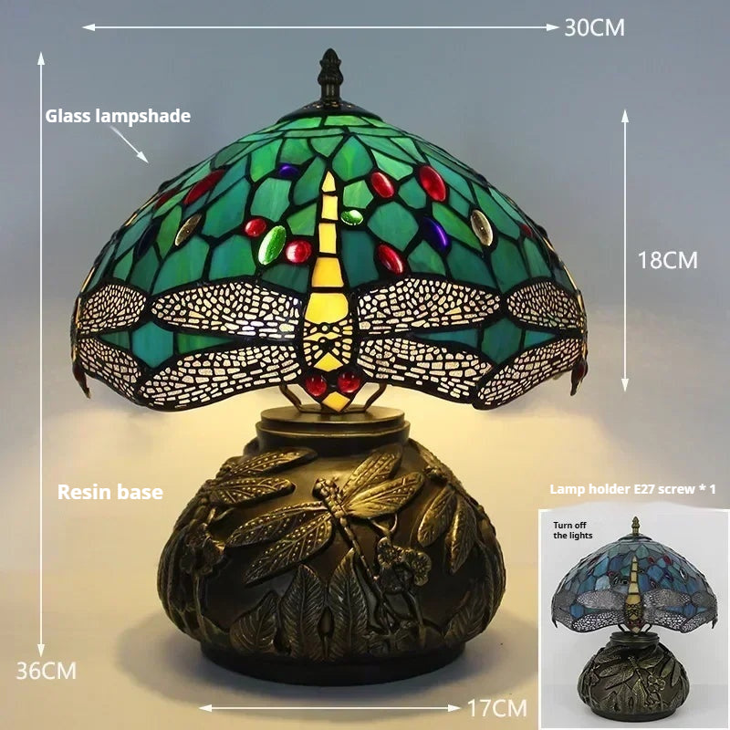 12inch Tiffany Stained Glass Pearl Hummingbird Lampshade Vintage Desk Lamp - CTL