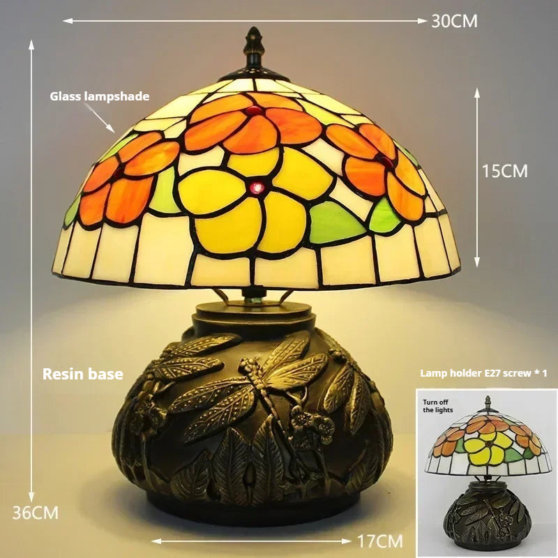 12inch Tiffany Stained Glass Pearl Hummingbird Lampshade Vintage Desk Lamp - CTL