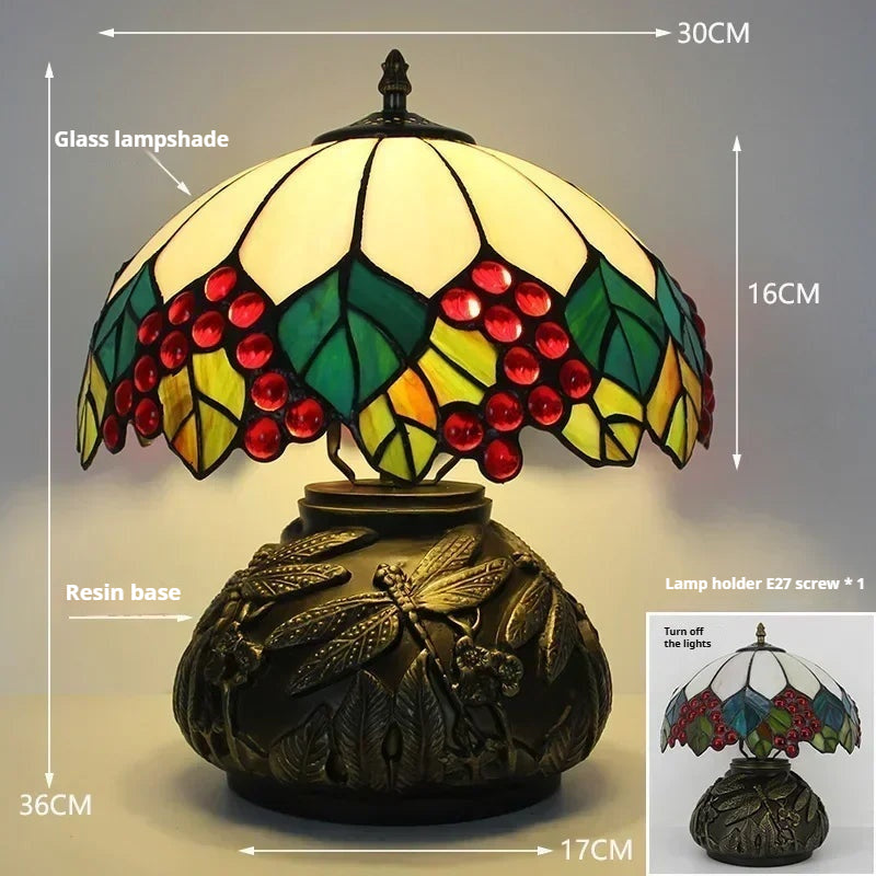 12inch Tiffany Stained Glass Pearl Hummingbird Lampshade Vintage Desk Lamp - CTL