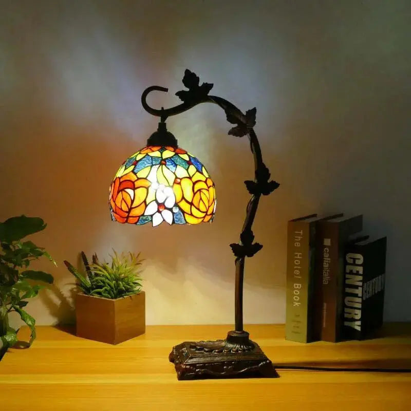 8Inch 20cm Stained Glass Flower Floral Lampshade Handmade Vintage Desk Lamp - CTL