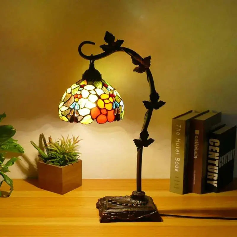8Inch 20cm Stained Glass Flower Floral Lampshade Handmade Vintage Desk Lamp - CTL