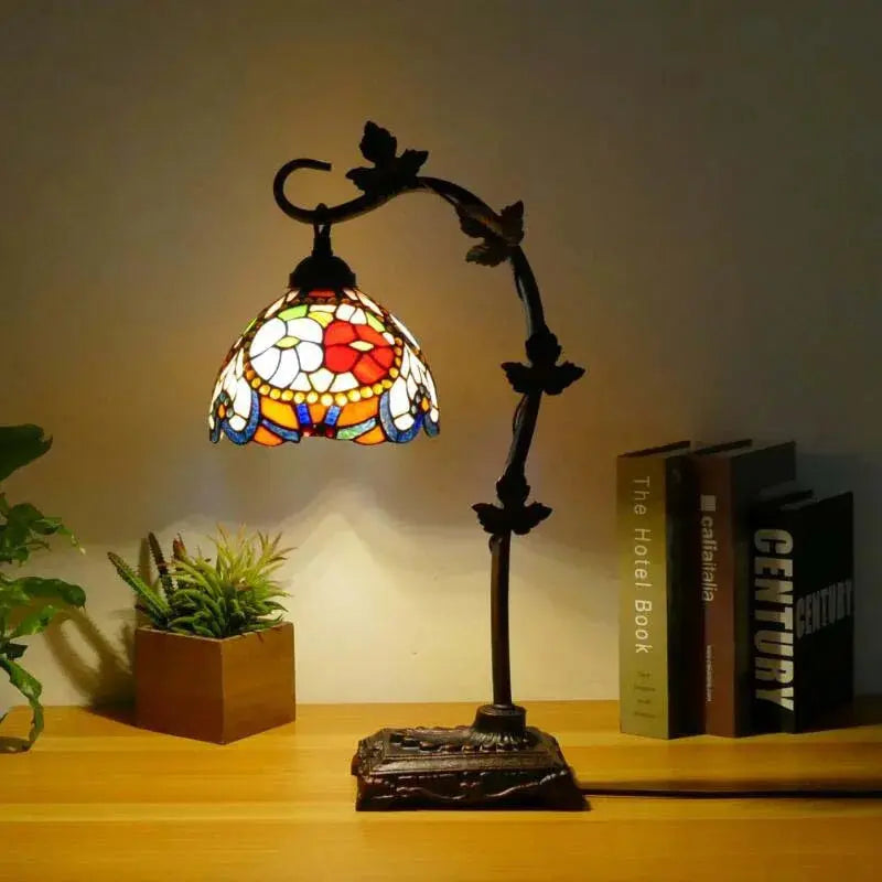 8Inch 20cm Stained Glass Flower Floral Lampshade Handmade Vintage Desk Lamp - CTL