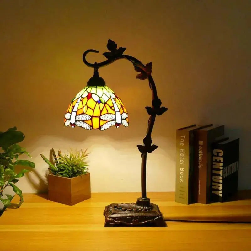 8Inch 20cm Stained Glass Flower Floral Lampshade Handmade Vintage Desk Lamp - CTL