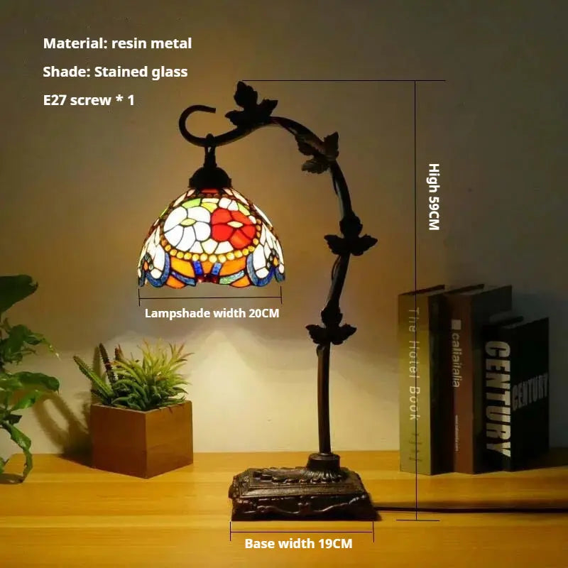 8Inch 20cm Stained Glass Flower Floral Lampshade Handmade Vintage Desk Lamp - CTL