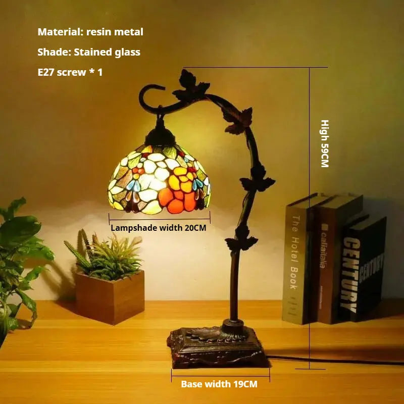 8Inch 20cm Stained Glass Flower Floral Lampshade Handmade Vintage Desk Lamp - CTL