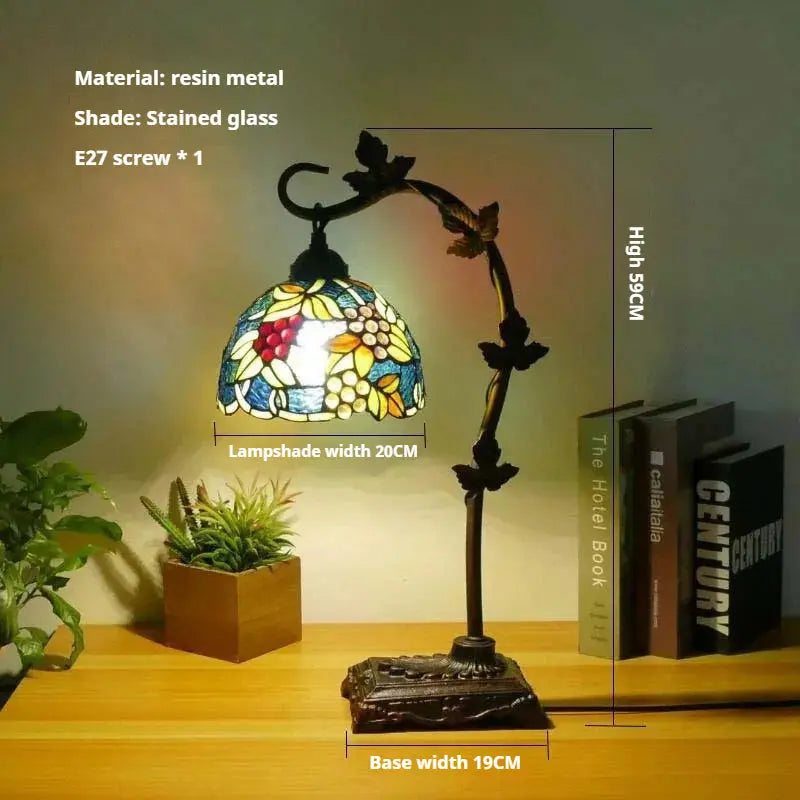 8Inch 20cm Stained Glass Flower Floral Lampshade Handmade Vintage Desk Lamp - CTL