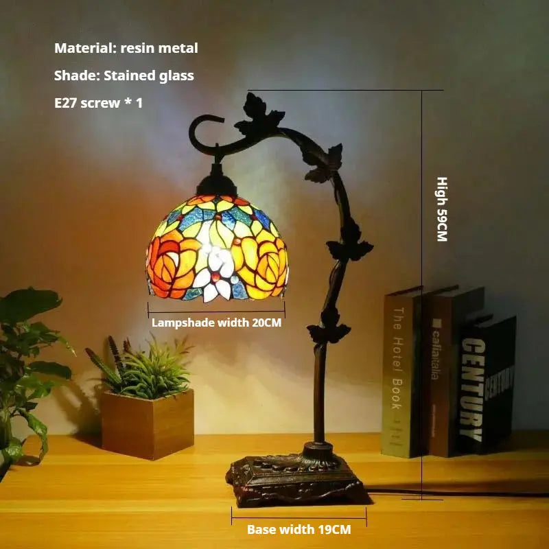 8Inch 20cm Stained Glass Flower Floral Lampshade Handmade Vintage Desk Lamp - CTL