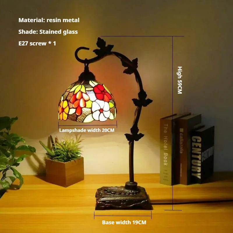 8Inch 20cm Stained Glass Flower Floral Lampshade Handmade Vintage Desk Lamp - CTL