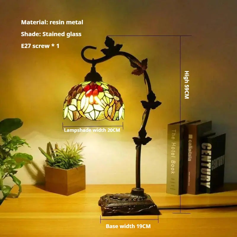 8Inch 20cm Stained Glass Flower Floral Lampshade Handmade Vintage Desk Lamp - CTL