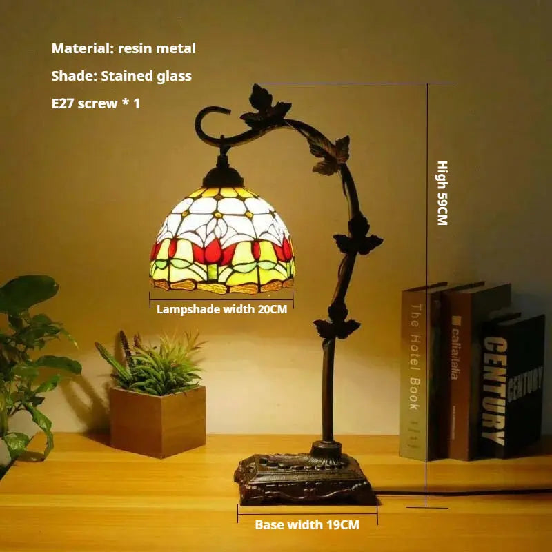 8Inch 20cm Stained Glass Flower Floral Lampshade Handmade Vintage Desk Lamp - CTL