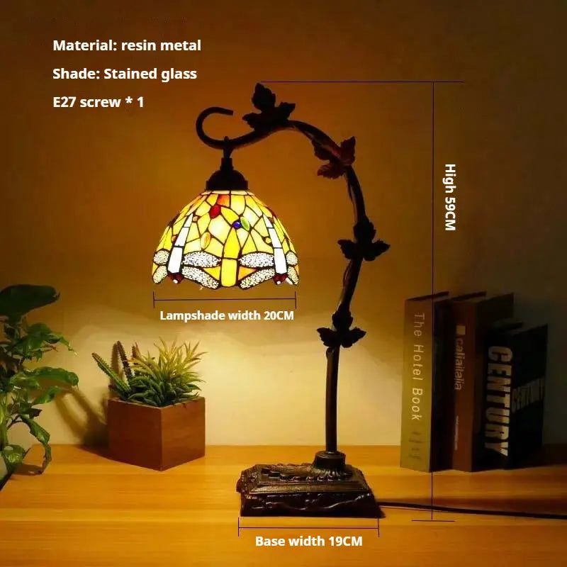 8Inch 20cm Stained Glass Flower Floral Lampshade Handmade Vintage Desk Lamp - CTL