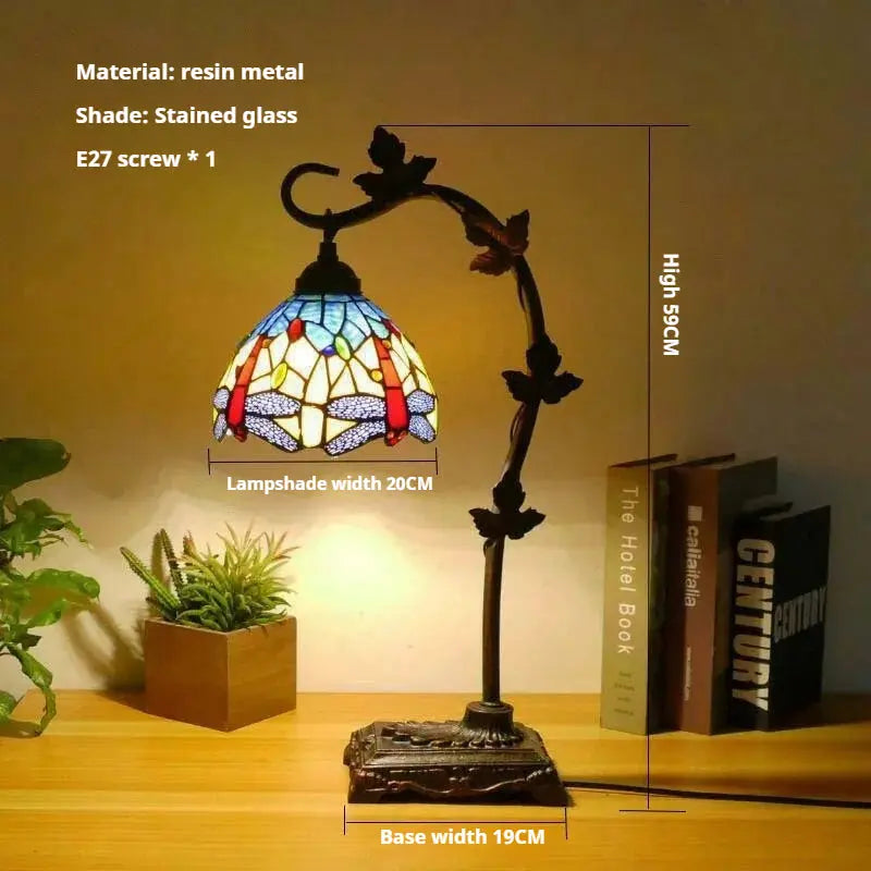 8Inch 20cm Stained Glass Flower Floral Lampshade Handmade Vintage Desk Lamp - CTL