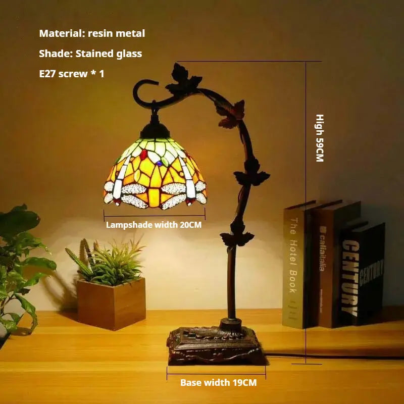 8Inch 20cm Stained Glass Flower Floral Lampshade Handmade Vintage Desk Lamp - CTL
