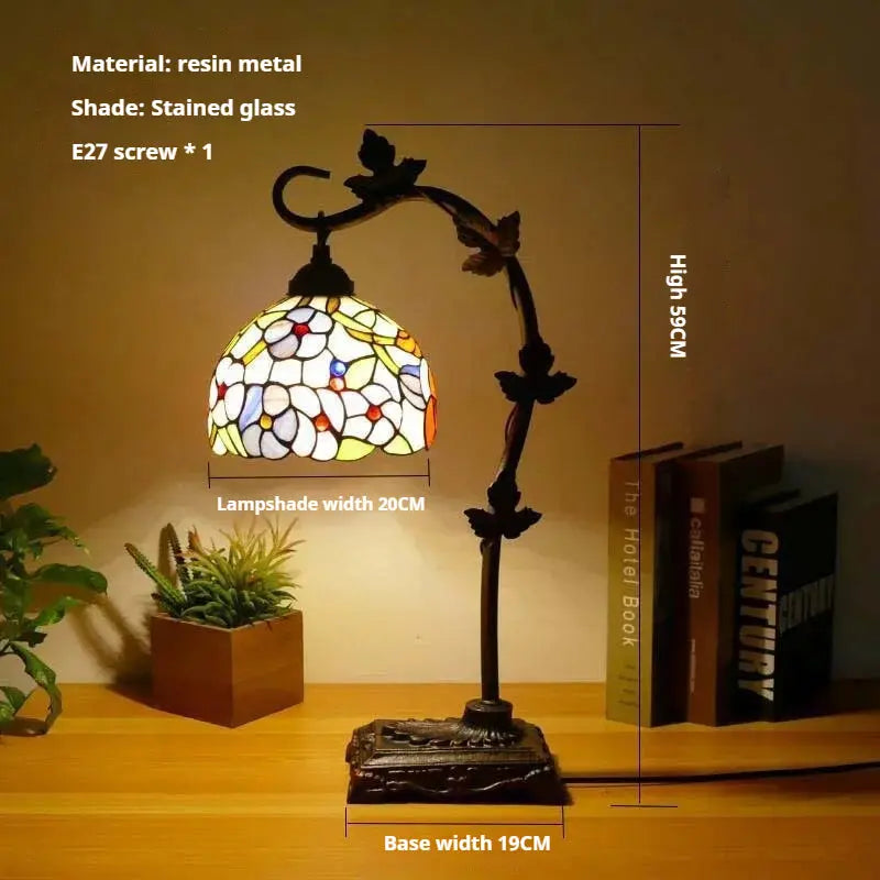 8Inch 20cm Stained Glass Flower Floral Lampshade Handmade Vintage Desk Lamp - CTL