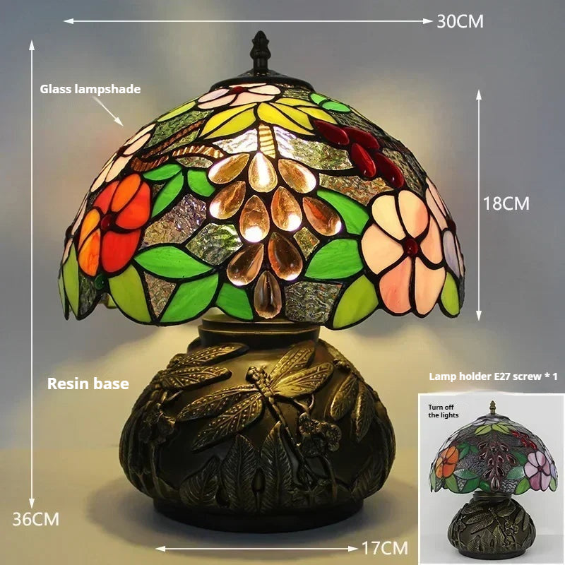 12inch Tiffany Stained Glass Pearl Hummingbird Lampshade Vintage Desk Lamp - CTL