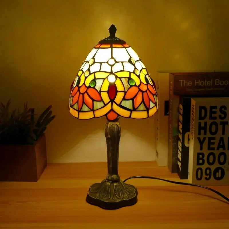8inch 20cm Accent Small Stained Glass Lotus Floral Lampshade Tiffany Table Lamp - CTL