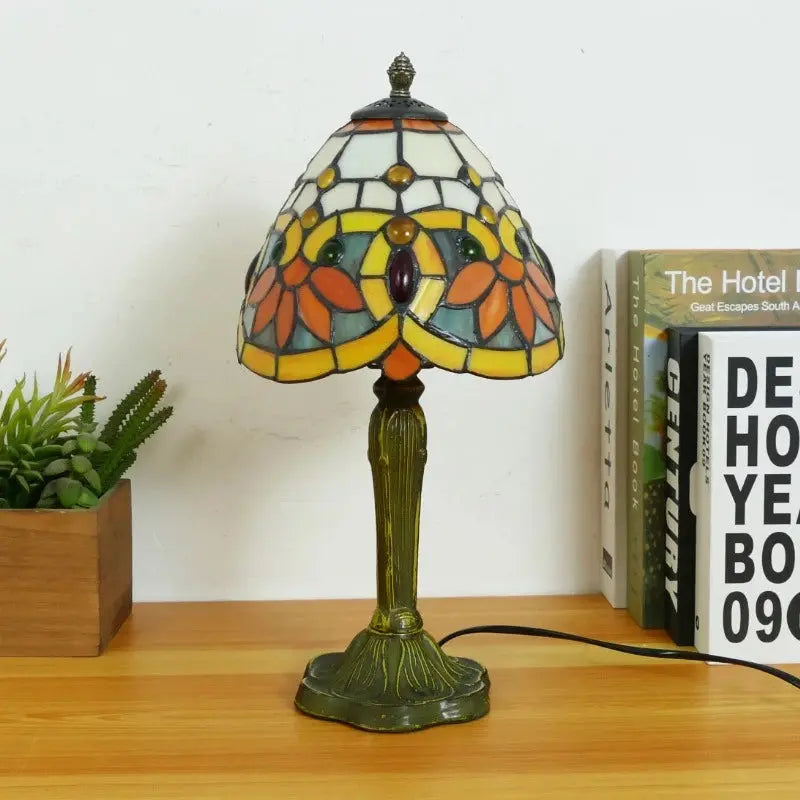 8inch 20cm Accent Small Stained Glass Lotus Floral Lampshade Tiffany Table Lamp - CTL