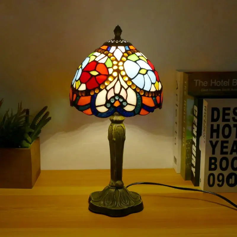 8inch 20cm Accent Small Stained Glass Lotus Floral Lampshade Tiffany Table Lamp - CTL