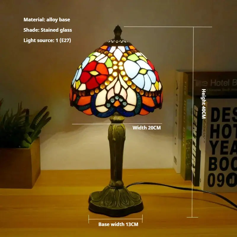 8inch 20cm Accent Small Stained Glass Lotus Floral Lampshade Tiffany Table Lamp - CTL