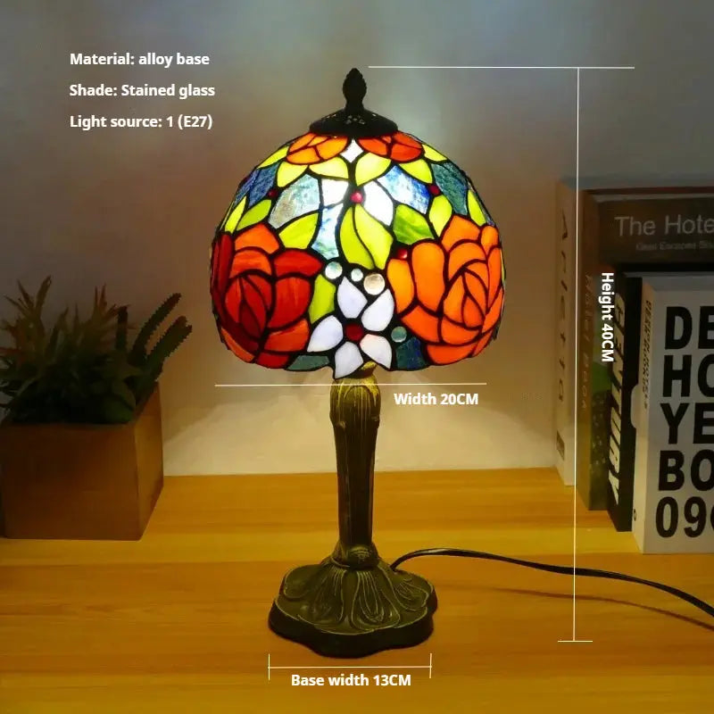 8inch 20cm Accent Small Stained Glass Lotus Floral Lampshade Tiffany Table Lamp - CTL