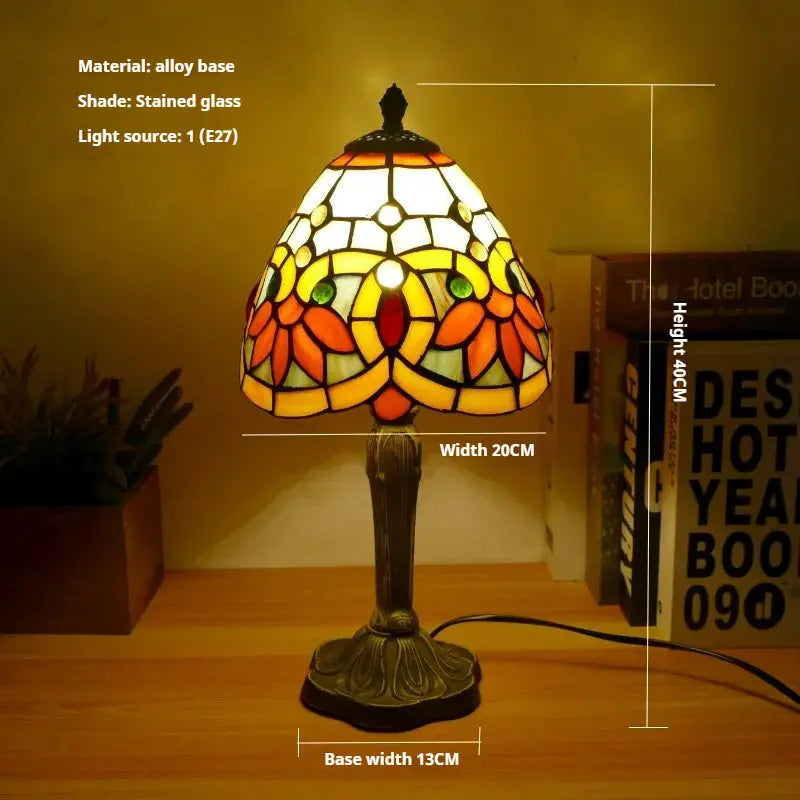 8inch 20cm Accent Small Stained Glass Lotus Floral Lampshade Tiffany Table Lamp - CTL