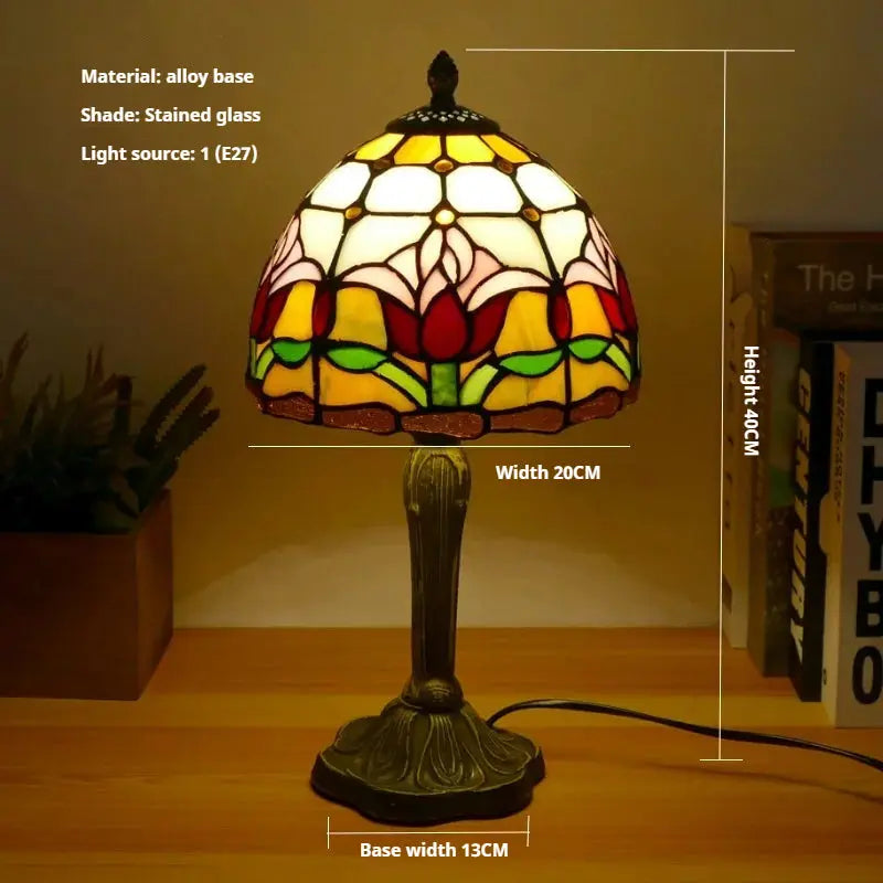 8inch 20cm Accent Small Stained Glass Lotus Floral Lampshade Tiffany Table Lamp - CTL