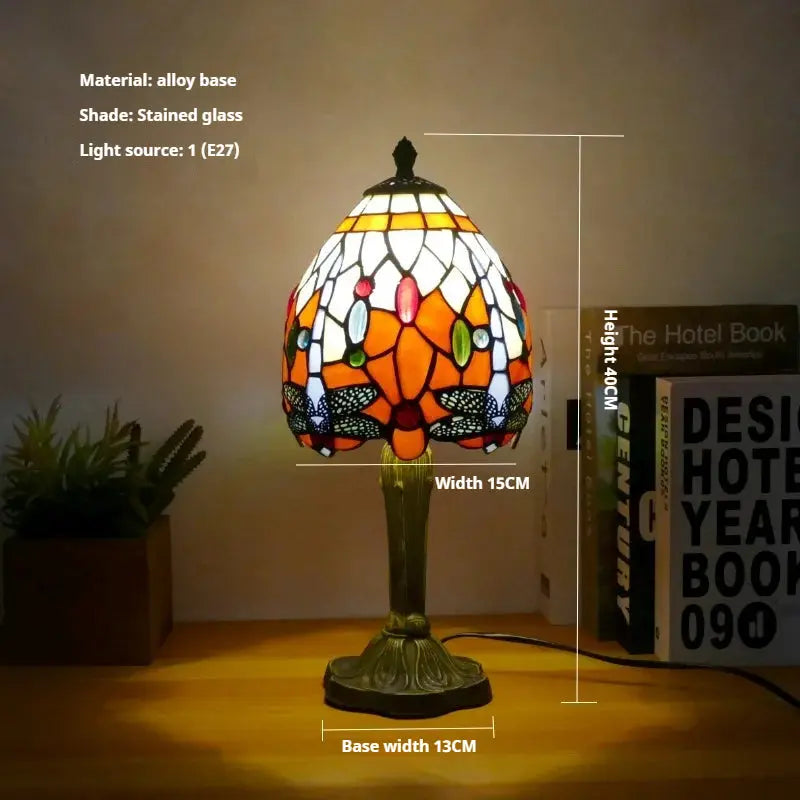 8inch 20cm Accent Small Stained Glass Lotus Floral Lampshade Tiffany Table Lamp - CTL